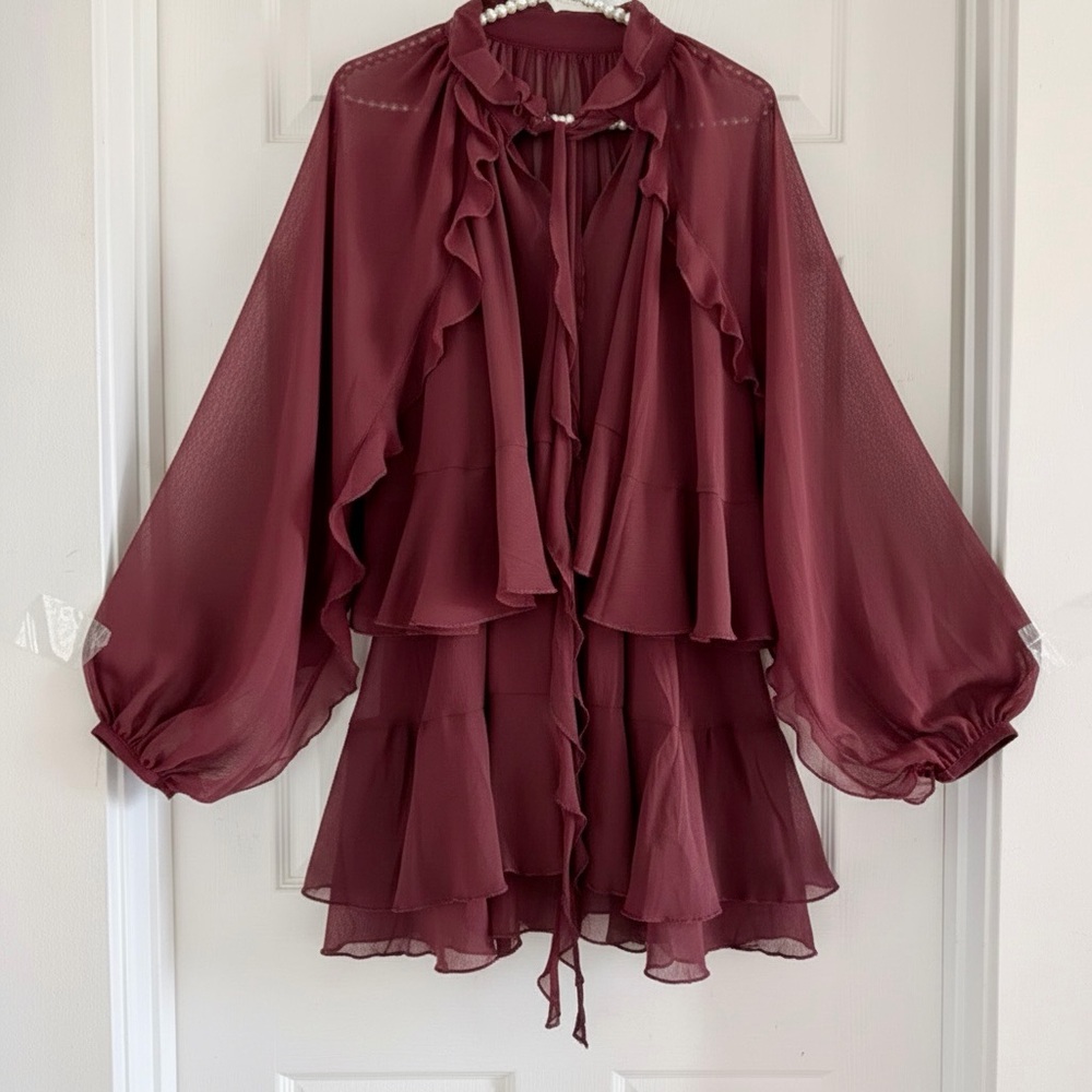 Commense Tiered Ruffle Chiffon Mini Dress Set with Liner - Picture 11 of 12